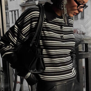 Vintage Striped Knit Polo Sweater