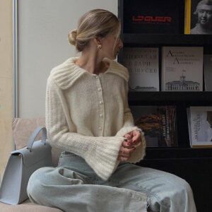 Ruffled Collar Flare Sleeve Knit Sweater