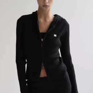Zip Up Cropped Hooded Knit Sweater