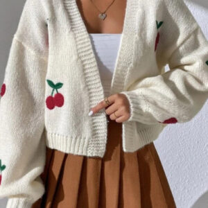 Embroidered Knit Open Front Sweater